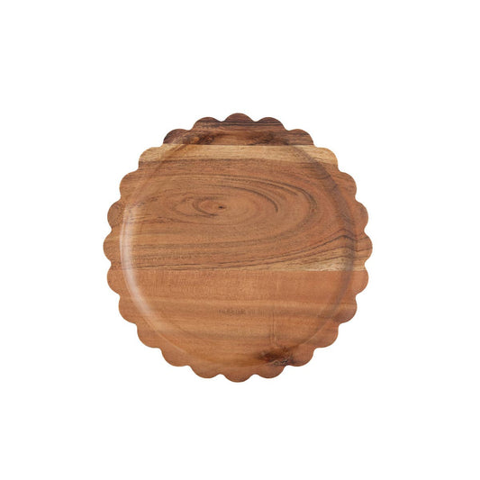 8" Dia Scalloped Acacia Wood Tray