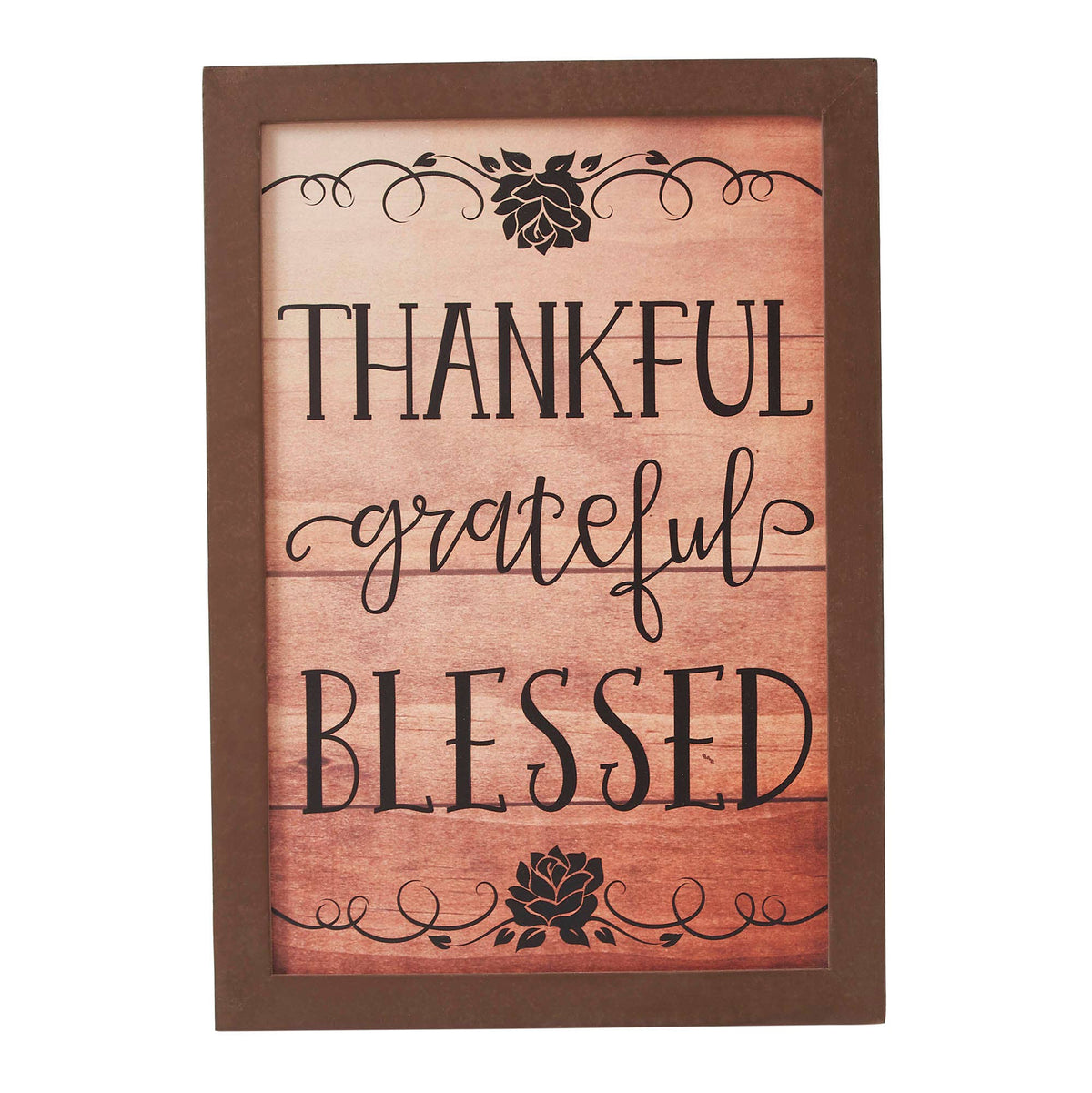 Thankful, Grateful, Blessed: Wood-Look Sign 13"