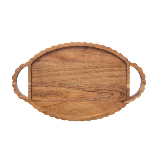 Scalloped Acacia Oval Wood Tray 17"