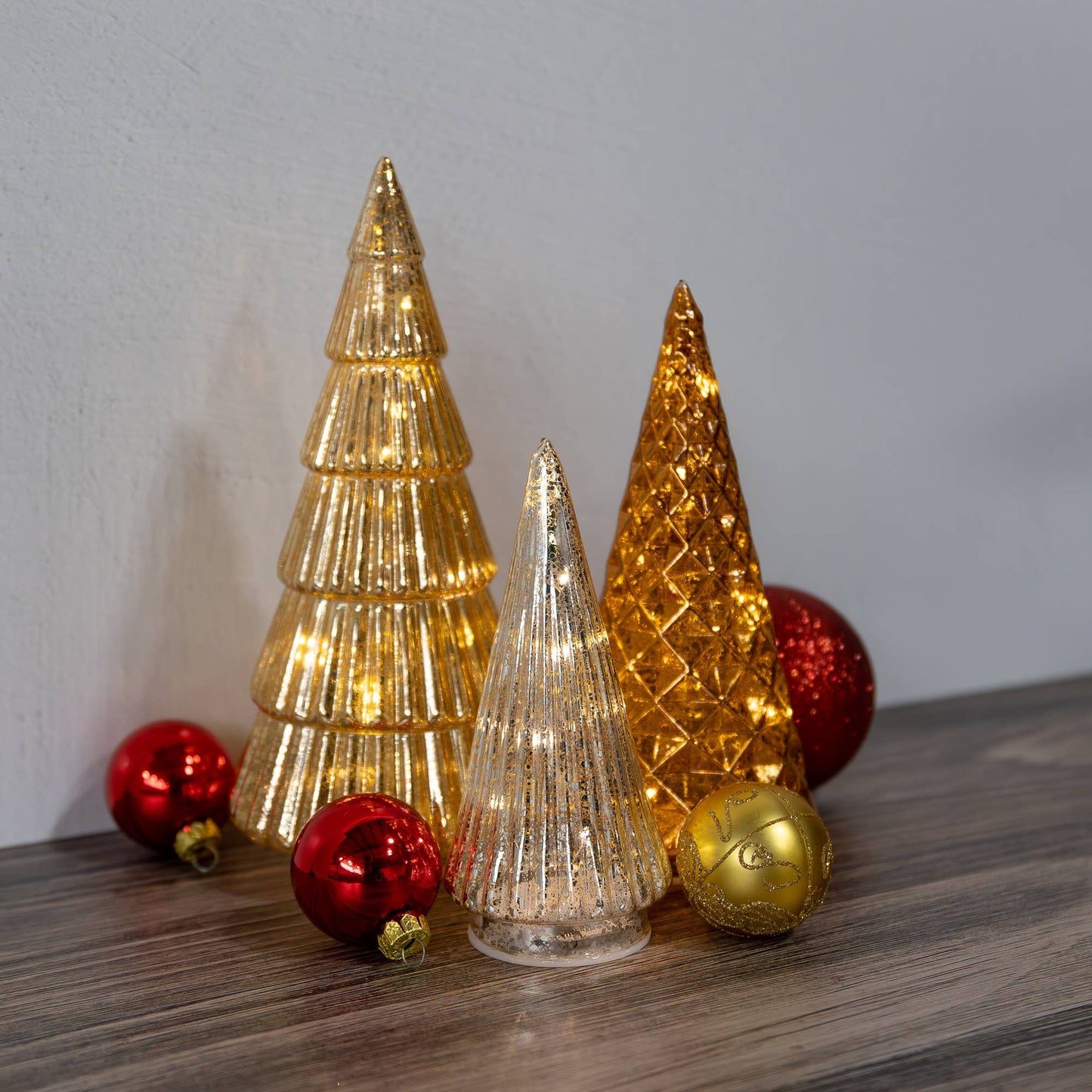 Battery-Operated Gold, Bronze & Silver Glass Trees (3 different sizes)