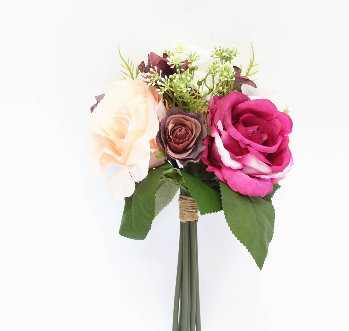 Classic Artificial rose hydrangea bouquet (Fushia, Ivory & Plum)