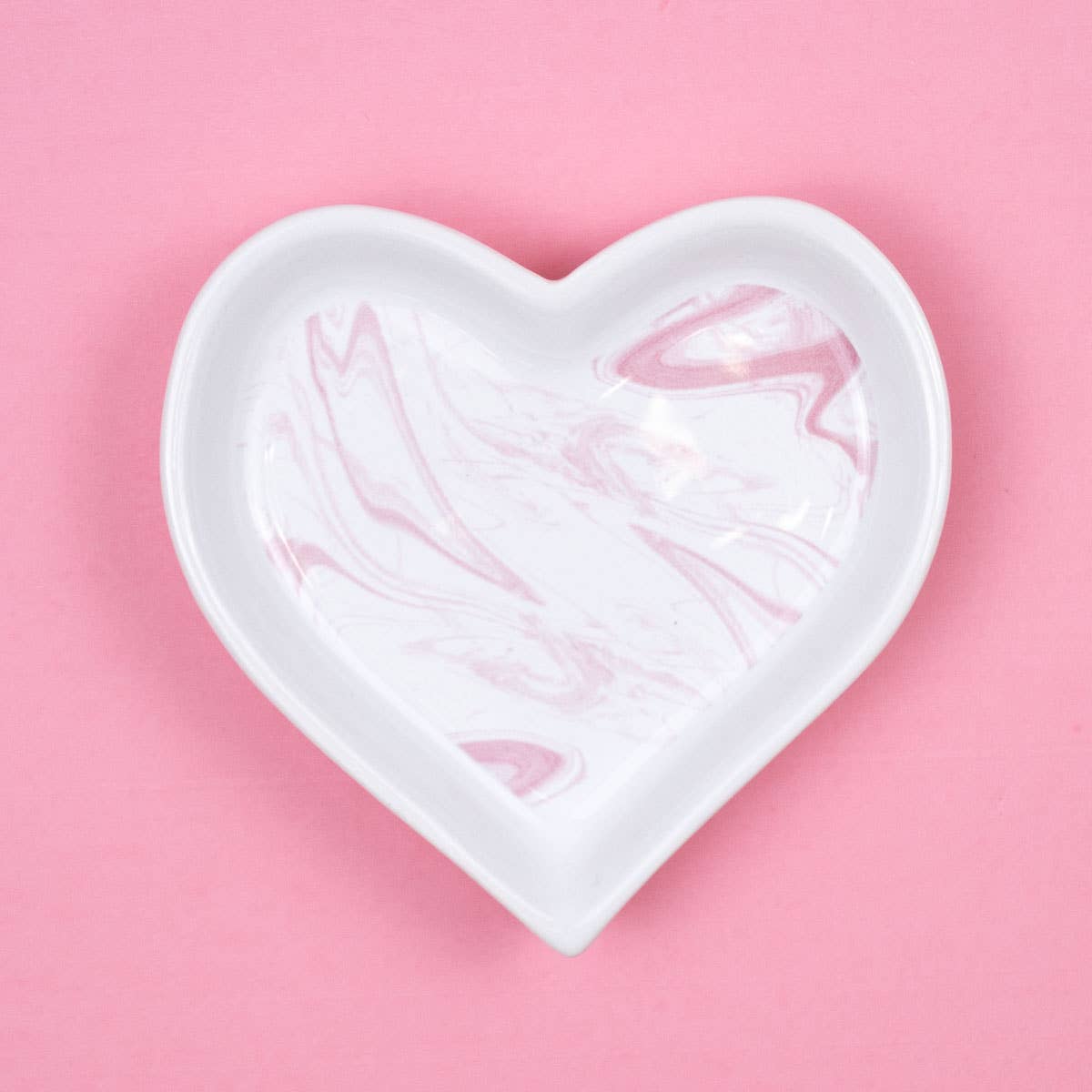 Marbled Heart Trinket Dish   White/Pink   4"