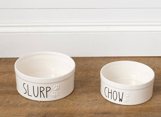 Ceramic Dog Bowls - Slurp And Chow (Set of 2)