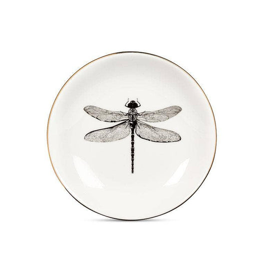 Dragonfly Trinket Holder with Gold Rim-5"D