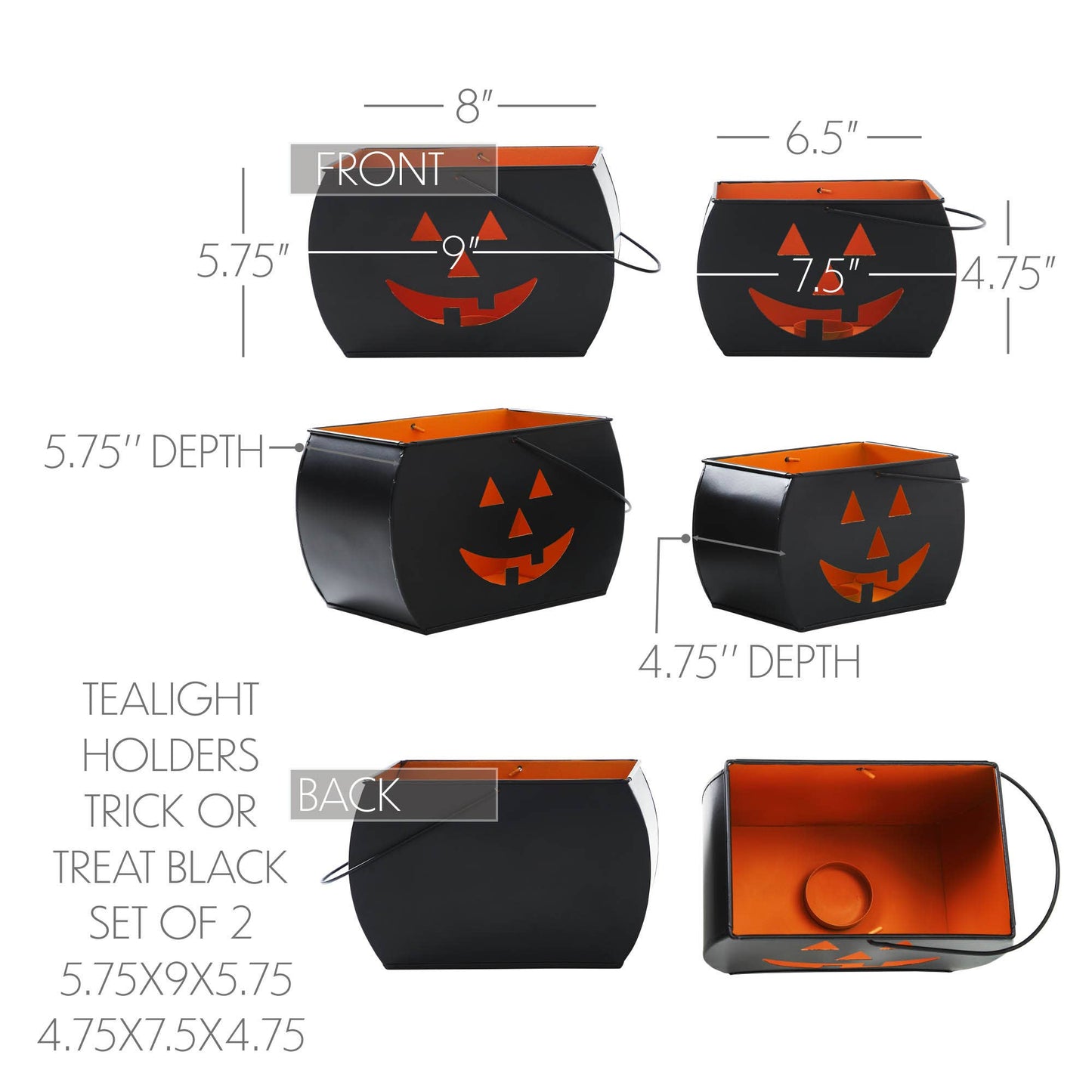 Tealight Holders/Candy Pale Trick Or Treat Black Set of 2