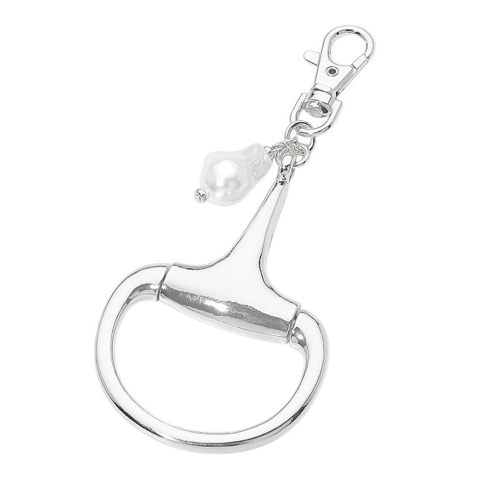 Pearl Accent Horsebit Keychain Bag Charm