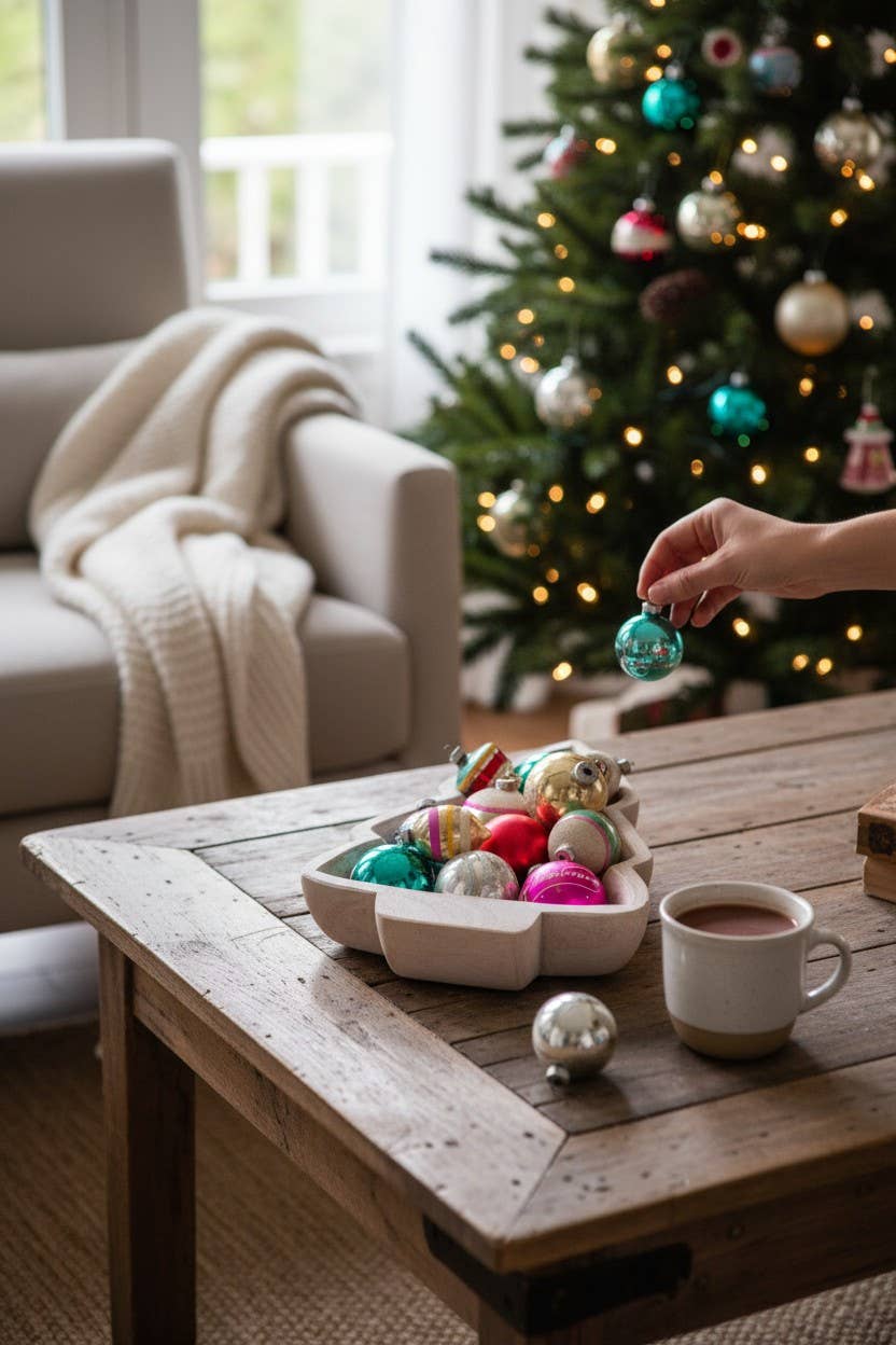 Christmas Tree Dough Bowl - White Wash -Small