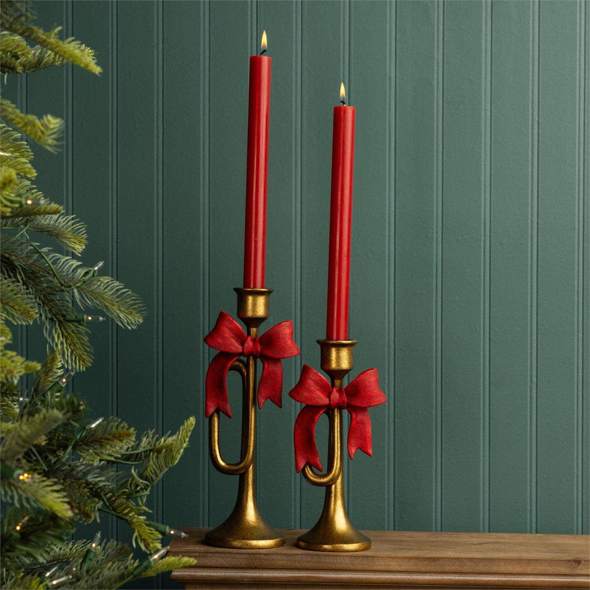 Holiday Bugle Candle Holders (Set of 2)