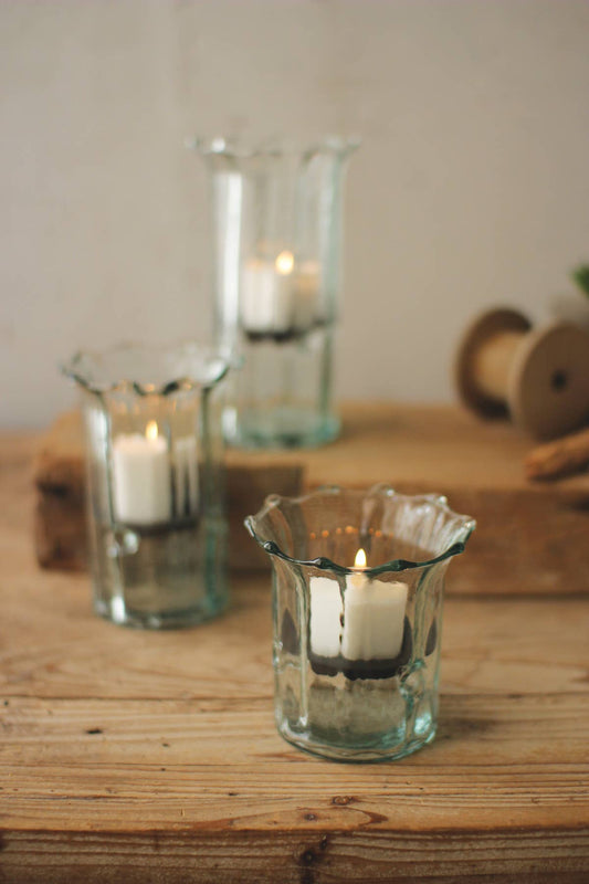 Scalloped Glass Candle holders (set of 3)