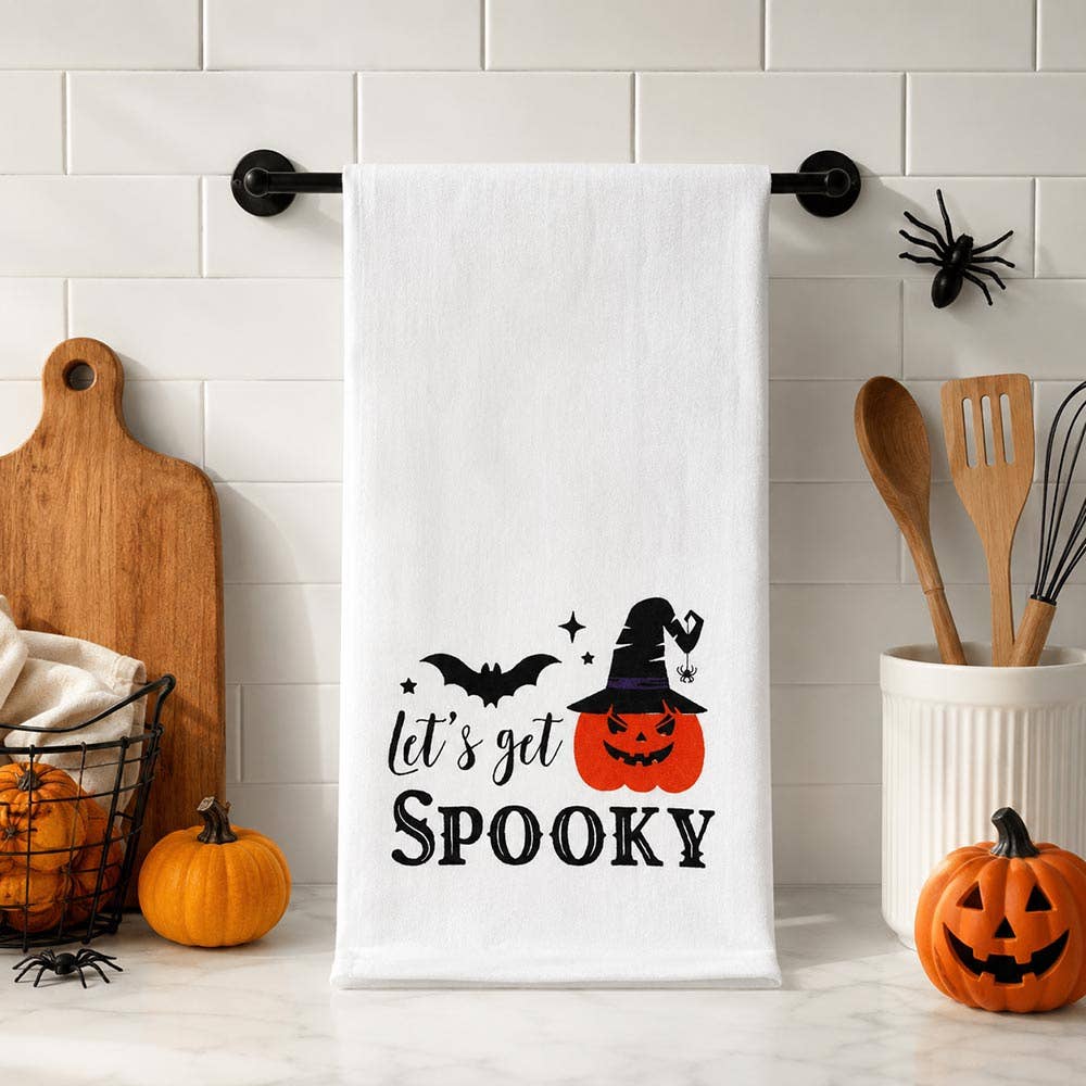 LETS GET SPOOKY Halloween Pumpkin Bat Printed Kitchen Towel