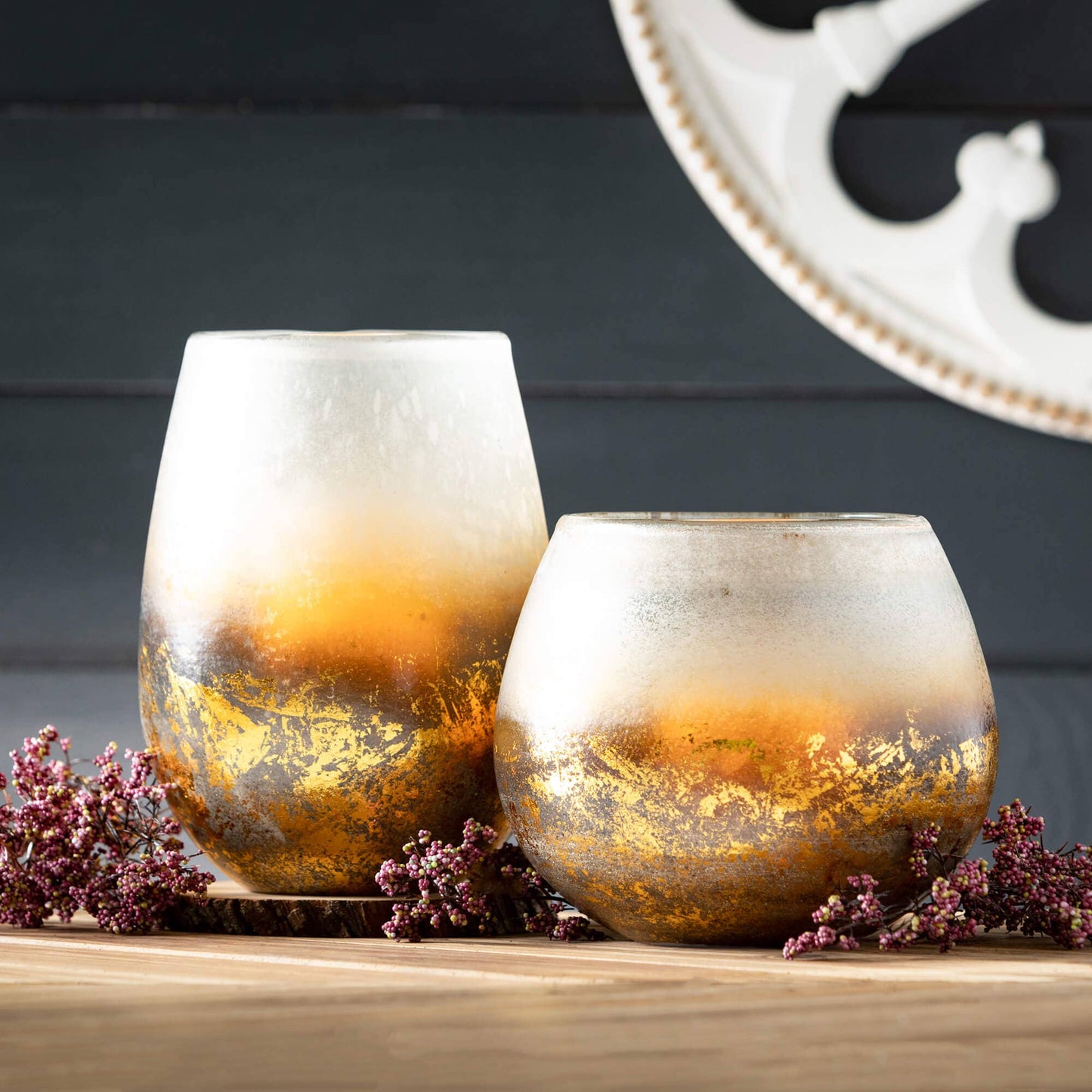 FROSTED GOLD LEAF GLASS VASES (Set of 2)