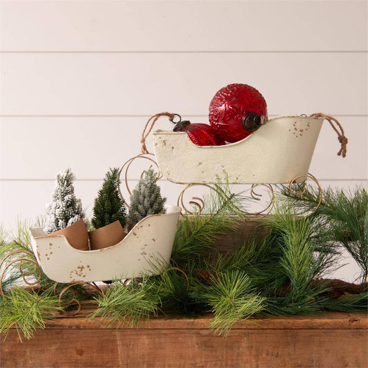 White and Gold Distressed Sleighs (2 sizes)