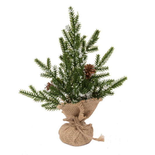 Burlap Wrapped Mini Pine Tree with Pinecones 10"