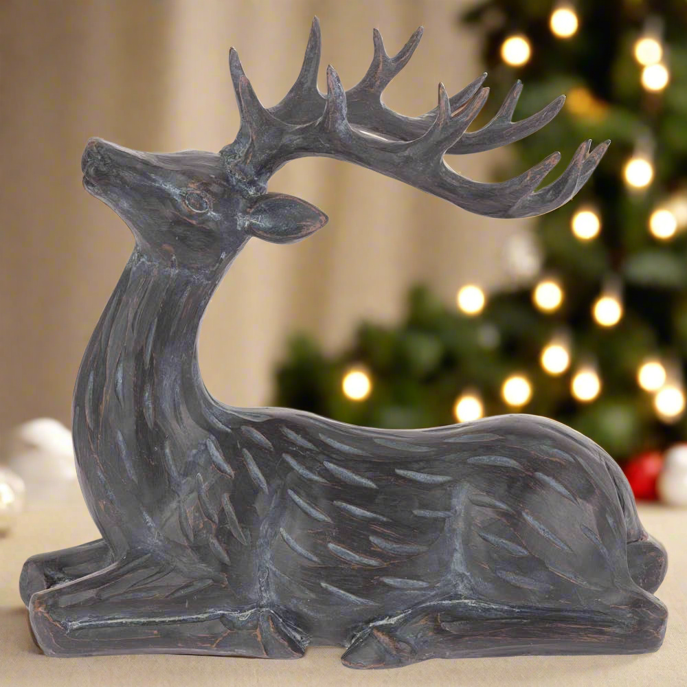 Etched Slate Sitting Deer Christmas