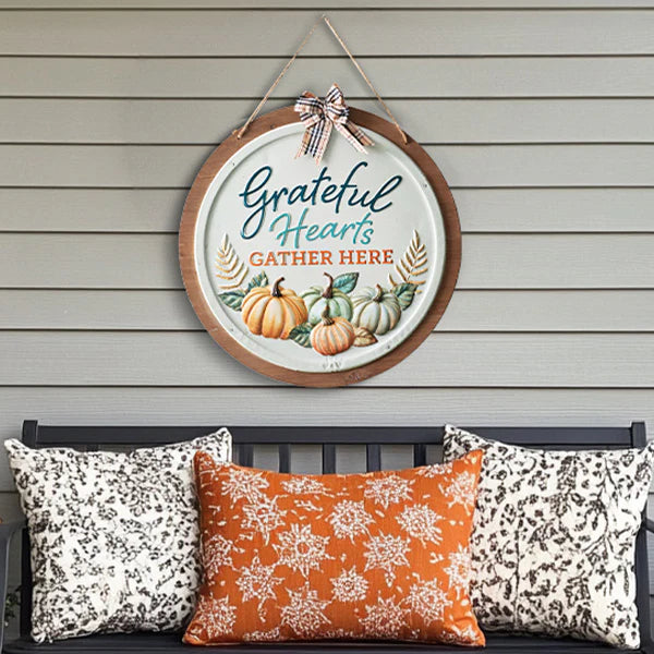 Grateful Hearts Gather Here sign