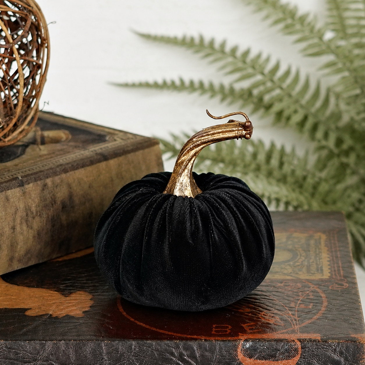 4 Inch Velvet Pumpkin w/ gold stem (multiple colors)