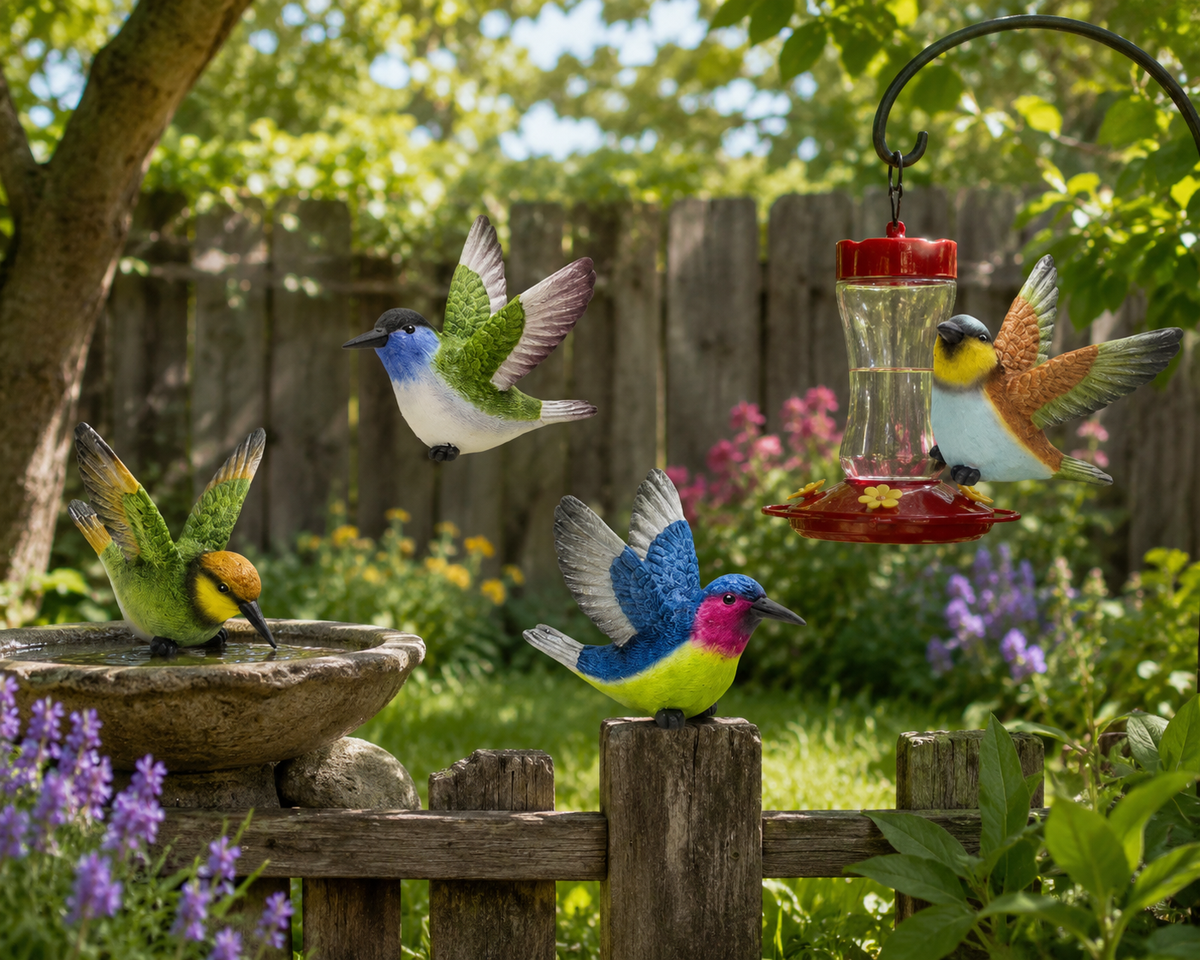 Mini Resin Flying Hummingbird Figurines Set of 4
