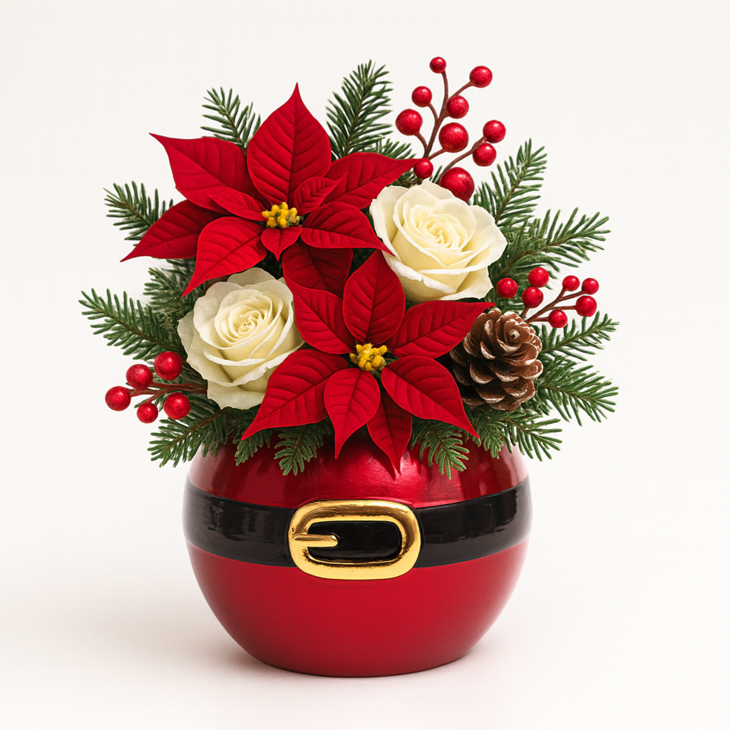 5.5"D Santa Belt Pot - Dolomite Ceramic