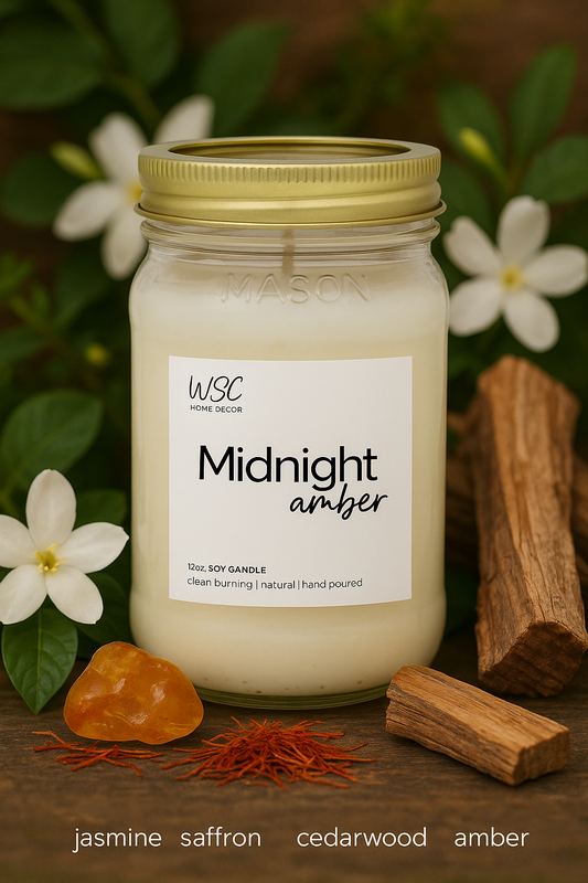 🌌 Midnight Amber – 12oz Soy Candle & Wax Melts