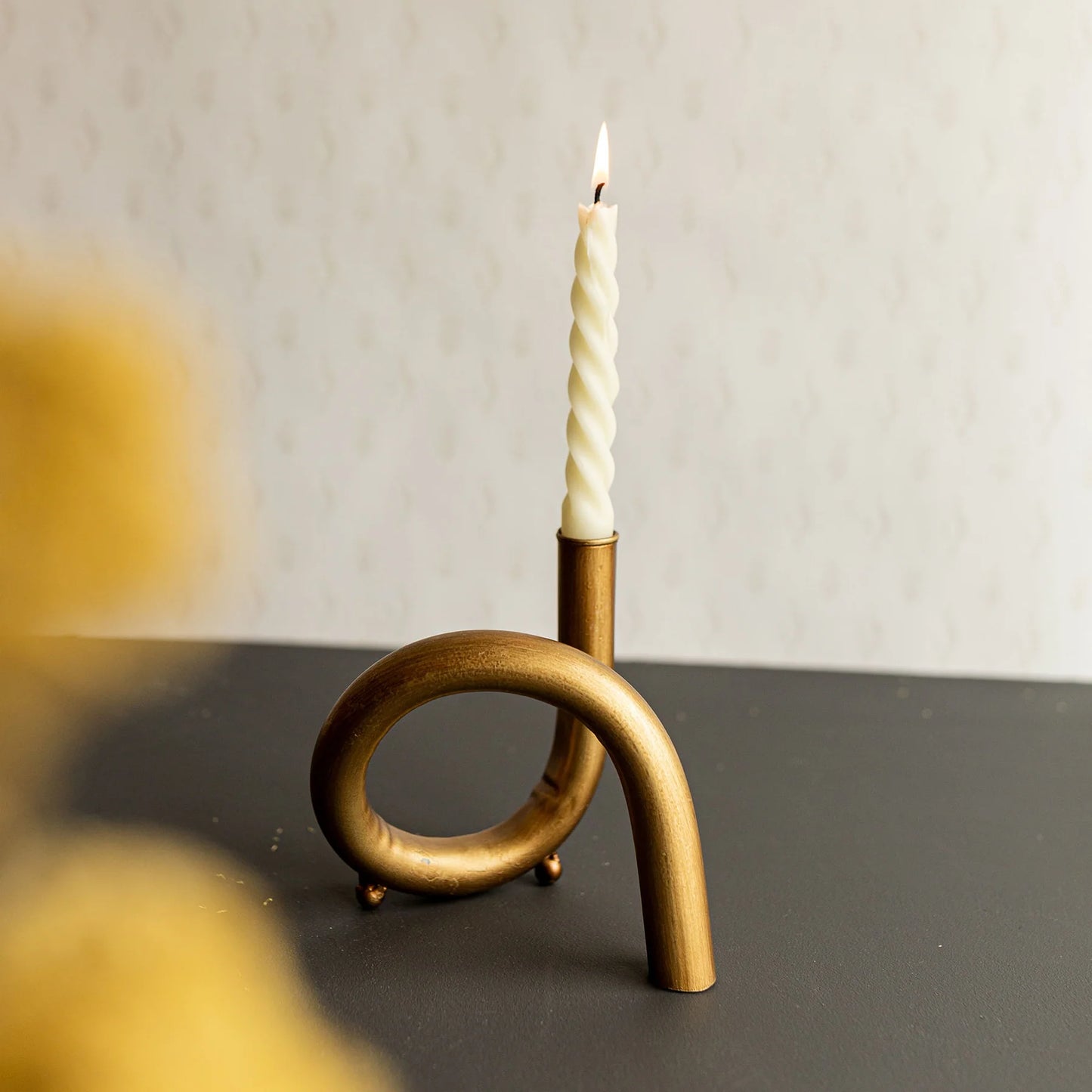 FAYE BOHO TWISTED CURVE BRASS TAPER HOLDER