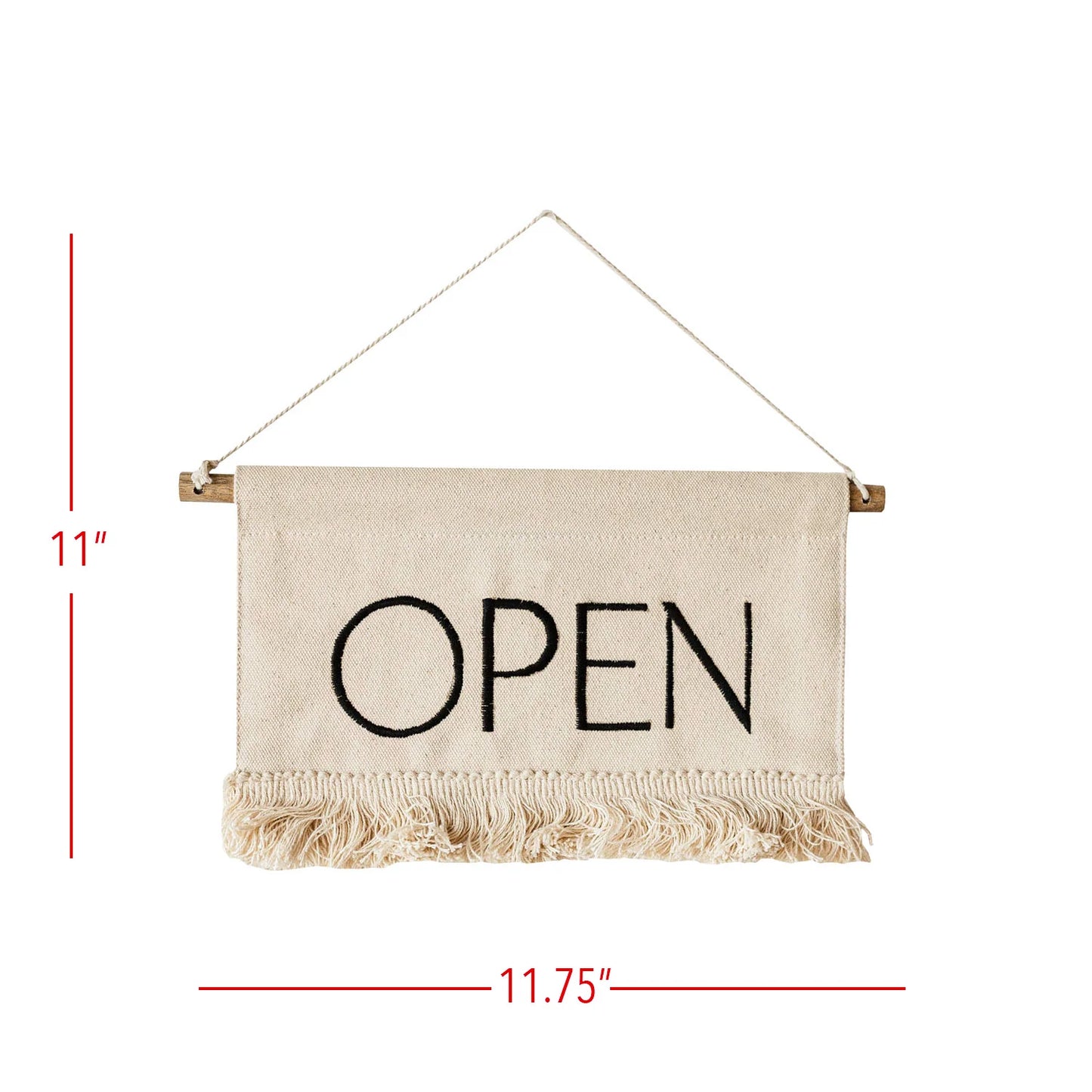 CLAUDIA COTTON EMBROIDERED HANGING OPEN/CLOSED SIGN W/ FRINGE