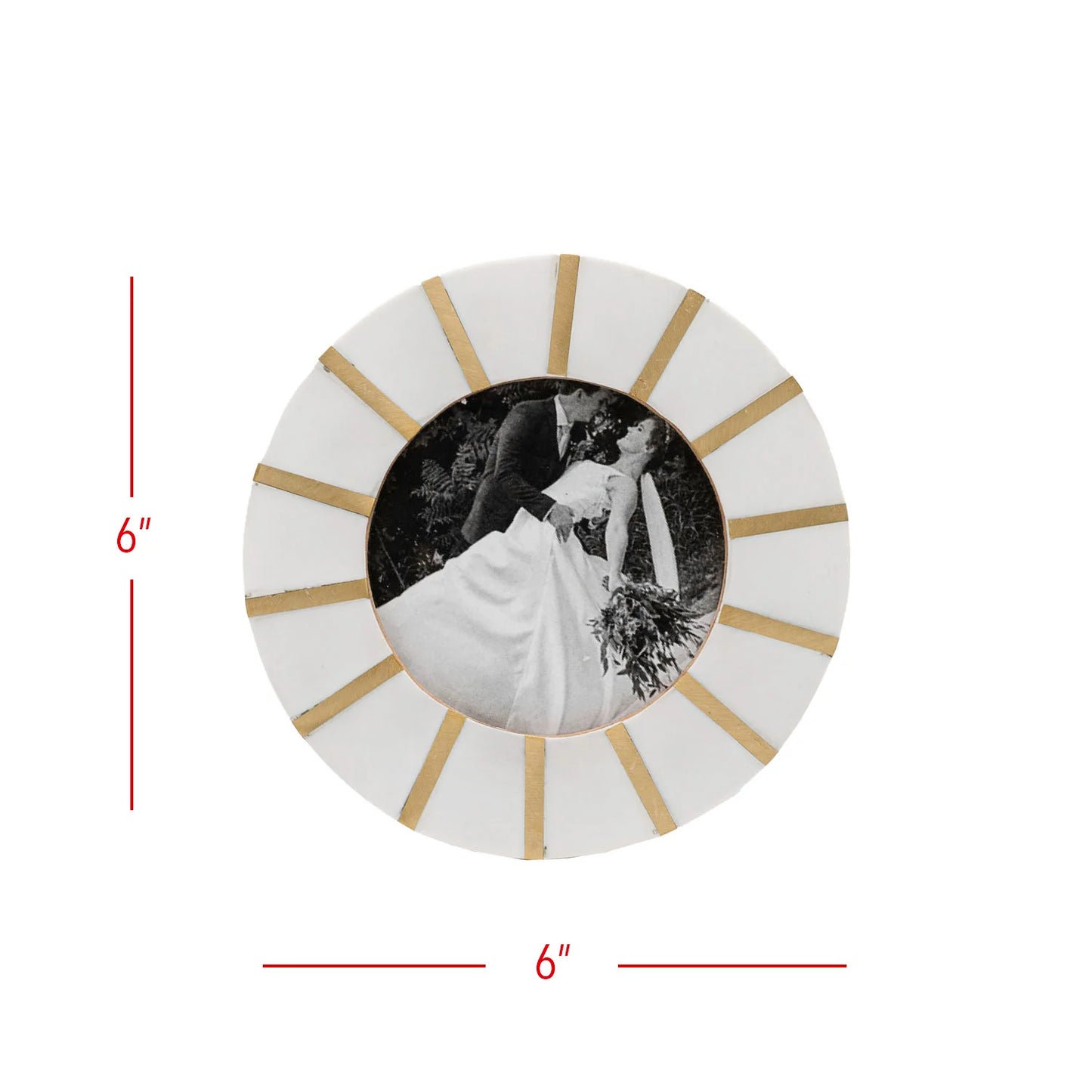 ANSEL ROUND PICTURE FRAME BRASS INLAY RESIN 4x4