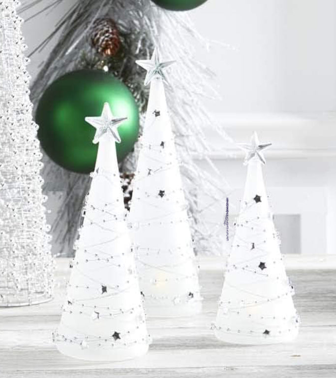 Frosted Glass Christmas Trees w/ Stars (3 sizes)