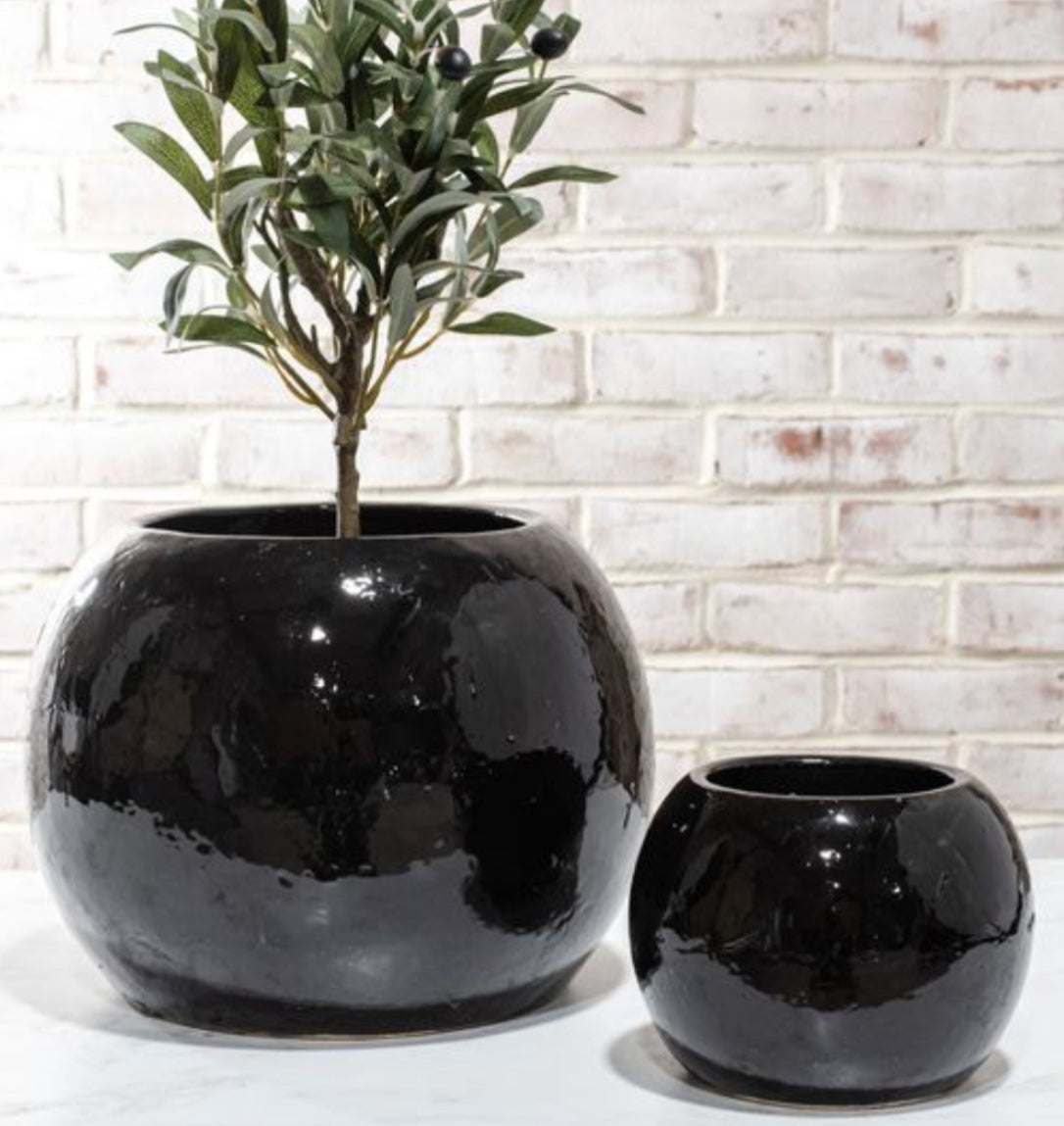 Small Gloss Black Ball Planter