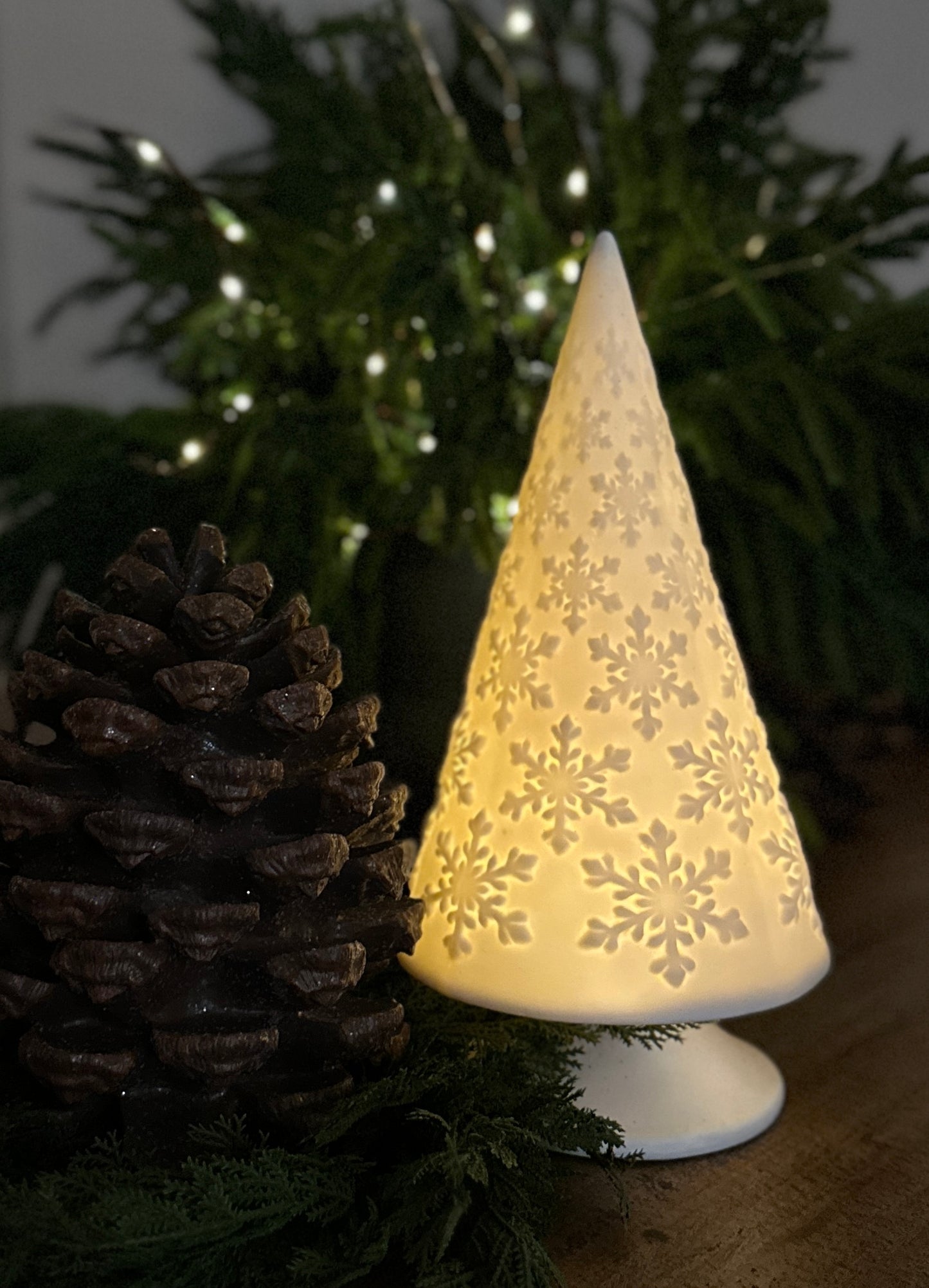 Snowflake Embossed Christmas Tree w/ Pedestal