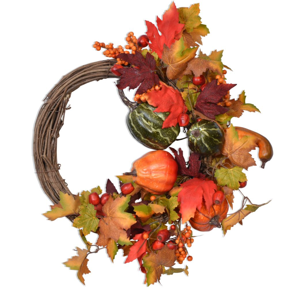 Pumpkin, Berry & Maple Half Wreath 18" - Orange Mix