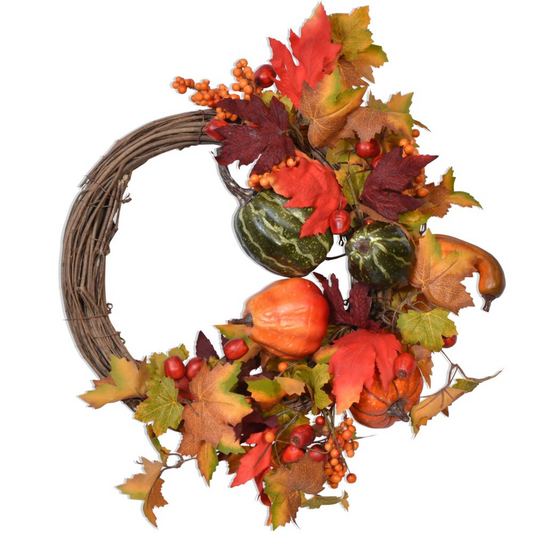 Pumpkin, Berry & Maple Half Wreath 18" - Orange Mix