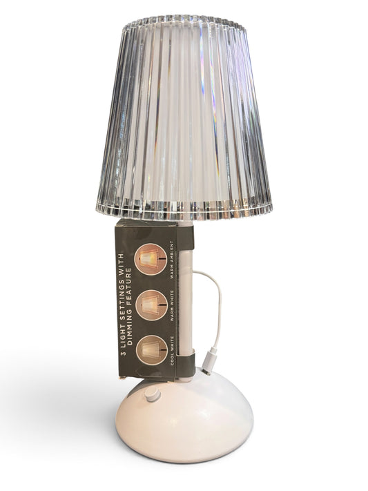 Clear Pleated Acrylic Rechargeable Table Lamp, White, 12.2"