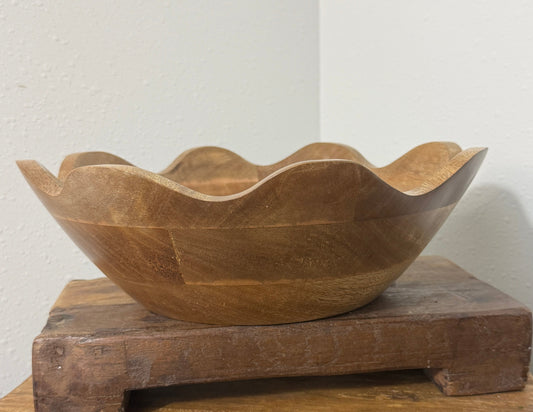 Scalloped Mango Wood Bowl- 12in