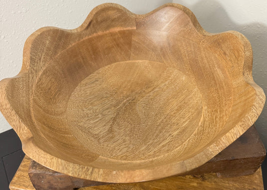 Scalloped Mango Wood Bowl- 12in