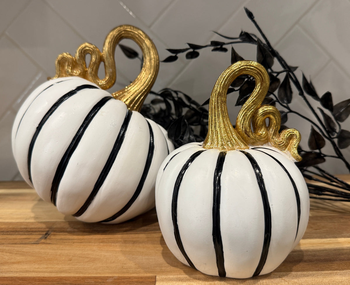 White with Black Stripes Pumpkin (2 sizes)