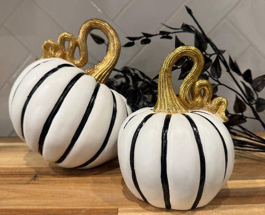 White with Black Stripes Pumpkin (2 sizes)