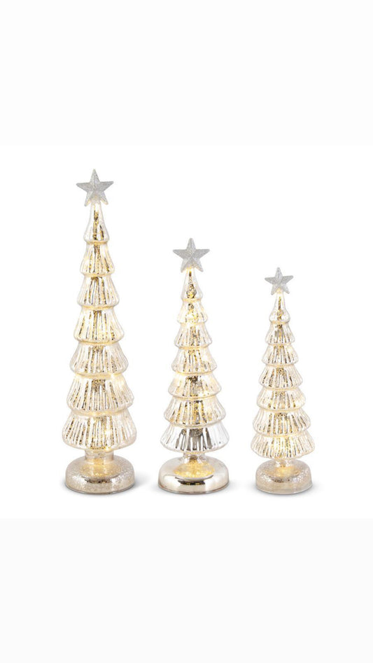 Silver Mercury Glass Trees w/timers (3 Sizes)