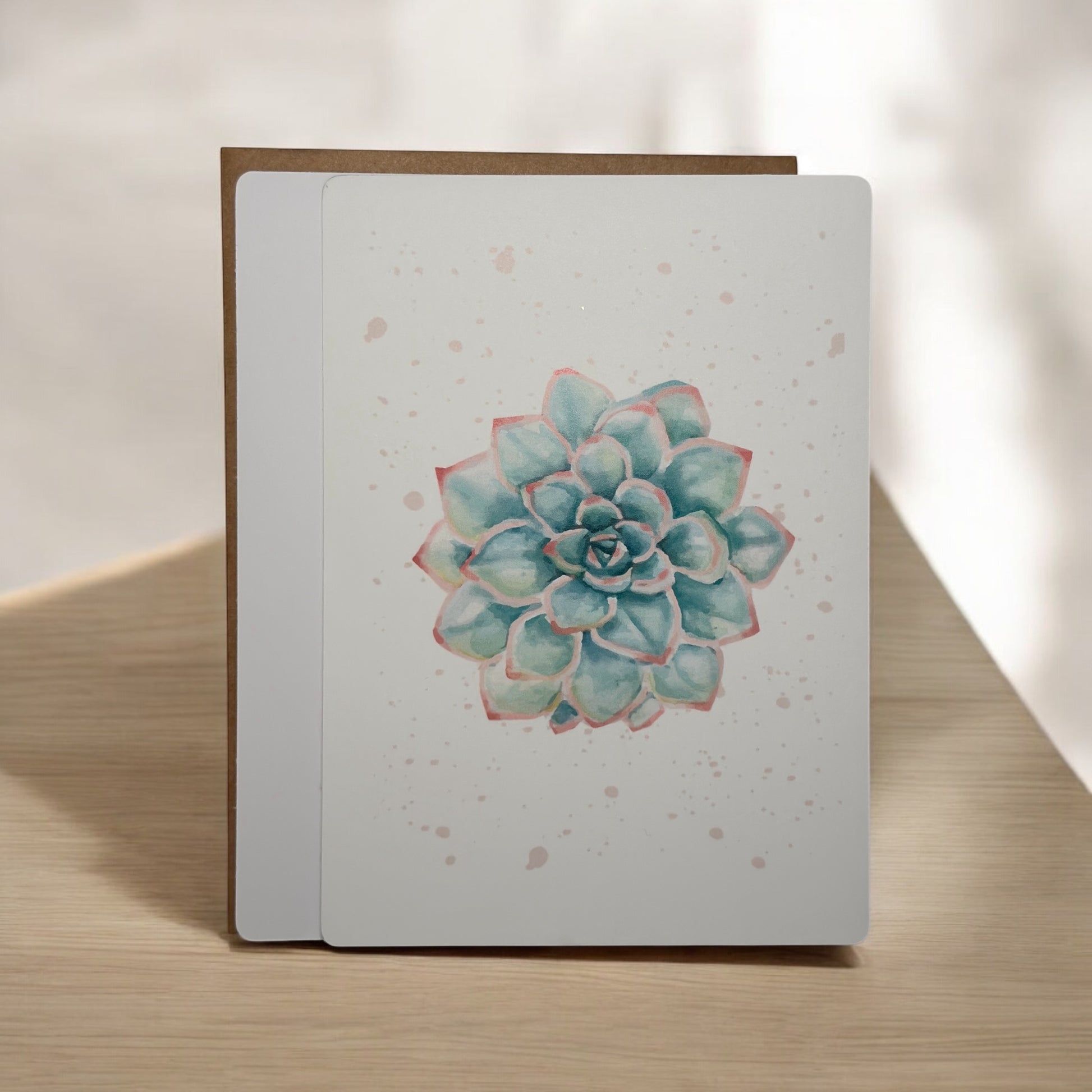 succulent greeting cards Green & Peach Succulent Greeting Card w/Kraft Envelope