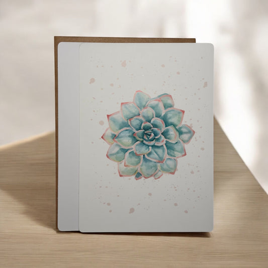 Green & Peach Succulent Greeting Card w/Kraft Envelope