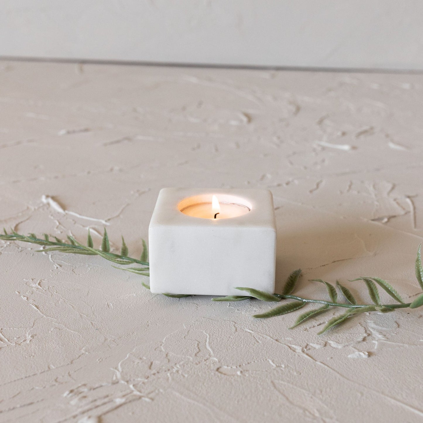 FLEUR WHITE MARBLE TEALIGHT CANDLE HOLDER