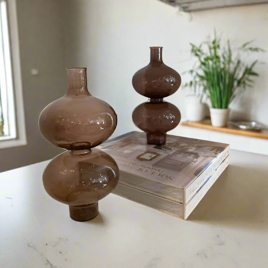 Large Glass Brown Bubble Vase (w/wo Flower)