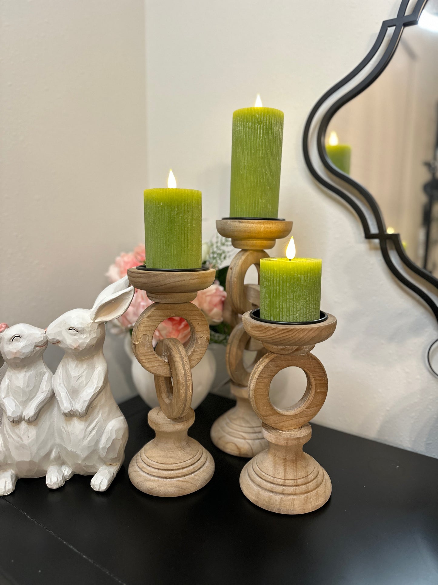 LED Wax Green Candles Set of 3