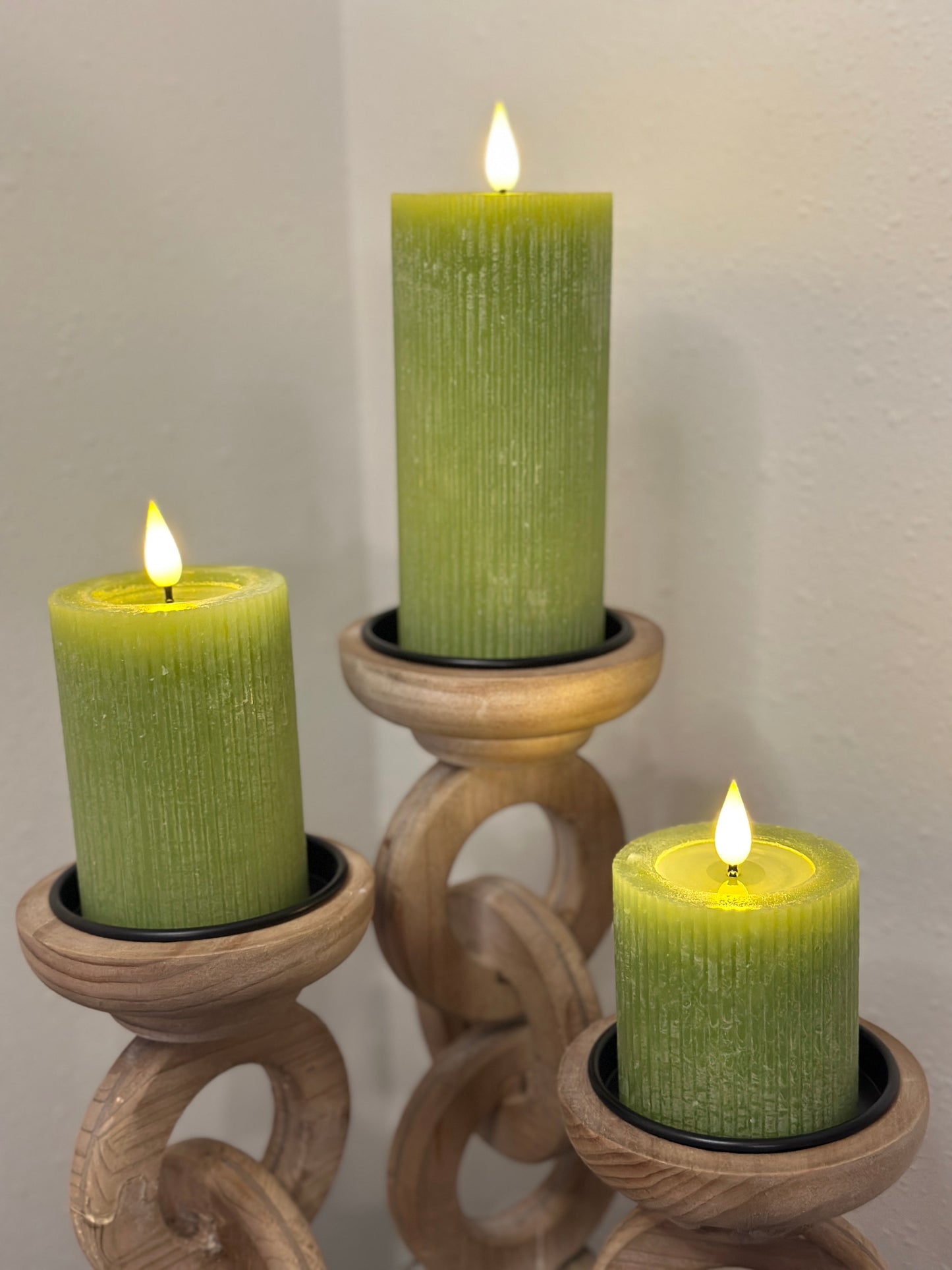 LED Wax Green Candles Set of 3