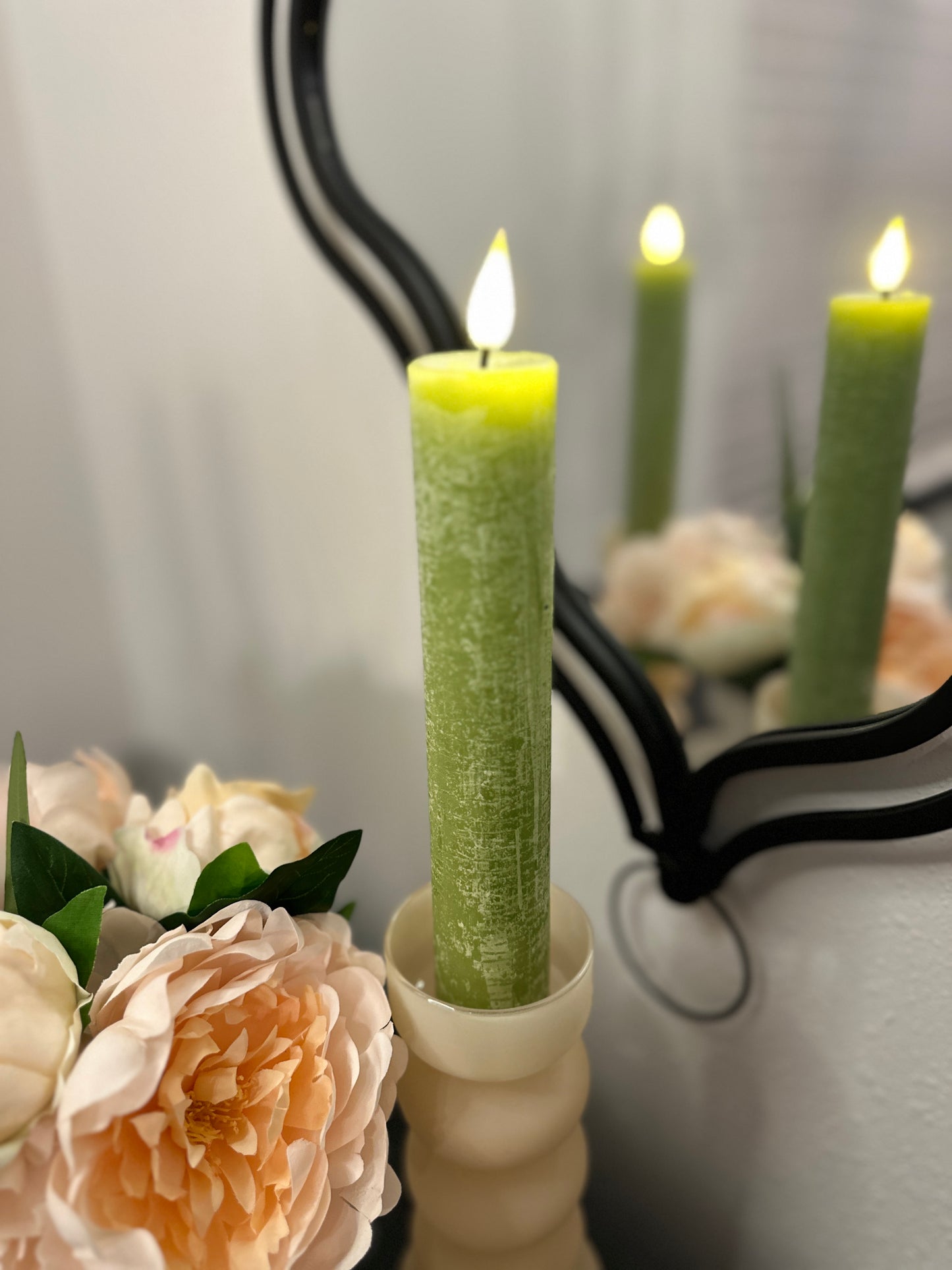 Sage Green LED Taper candle set of 2