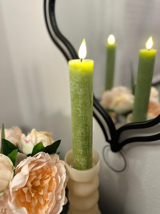 Sage Green LED Taper candle set of 2