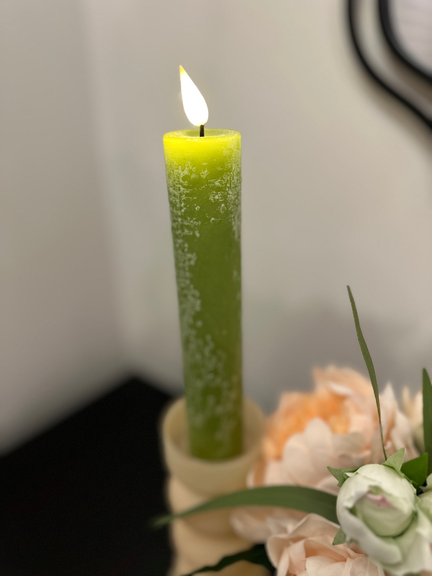 Sage Green LED Taper candle set of 2