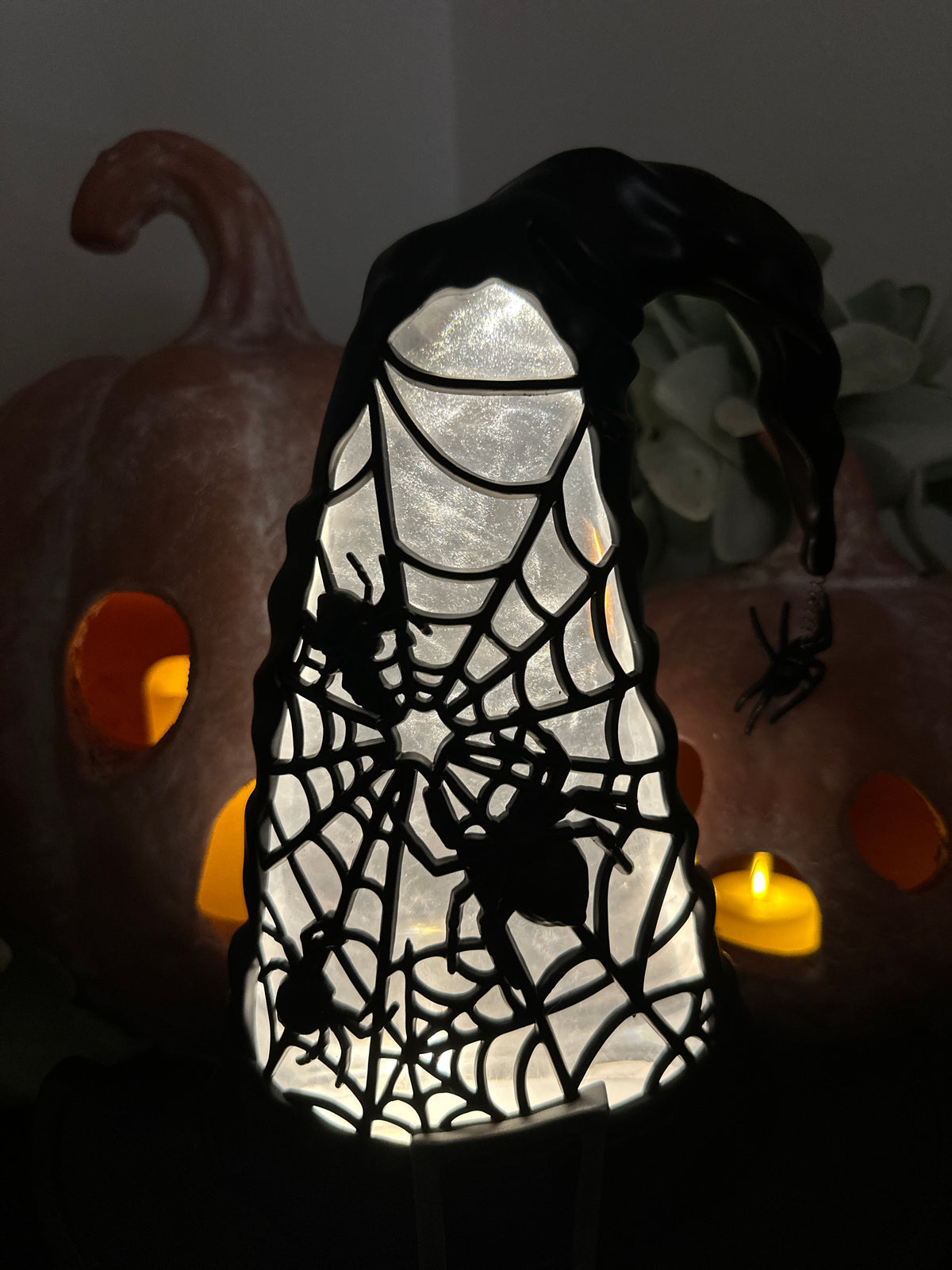 Whimsical Black Spider Witch Hat LED w/Timer- Animated (Video)