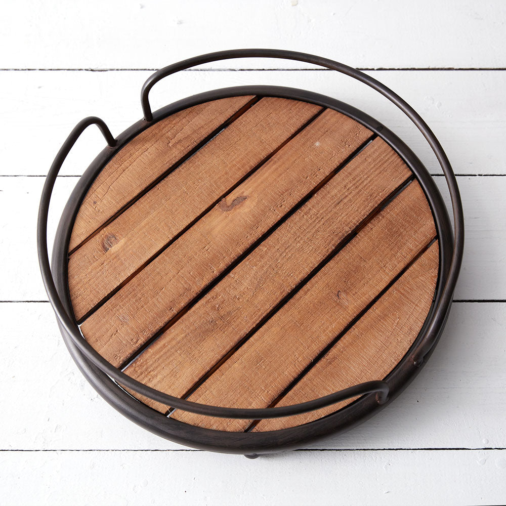 Rustic Wood and Metal Plank Serving Tray