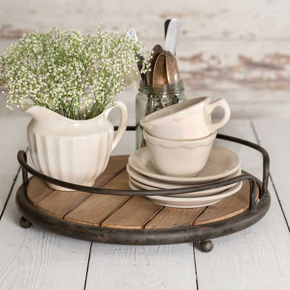 Rustic Wood and Metal Plank Serving Tray