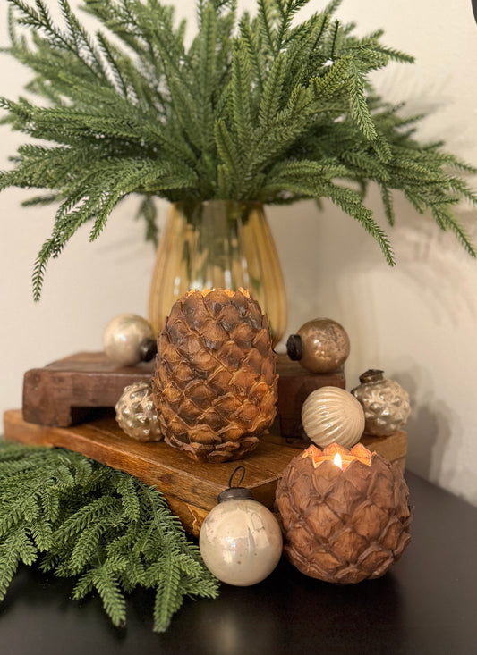 Natural Look Pinecone Tealight Holders- Brown (2 sizes)